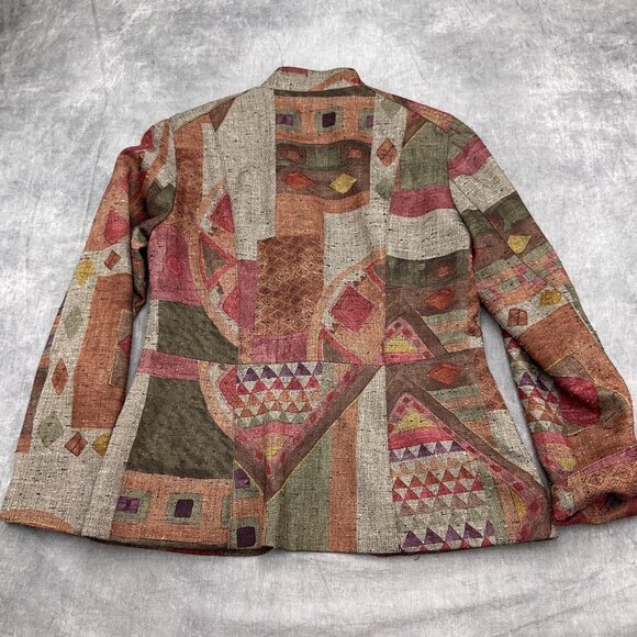 Coldwater Creek Jacket‎ Women Medium Rust Green Herringbone Tweedy Patch Boho - Picture 10 of 11